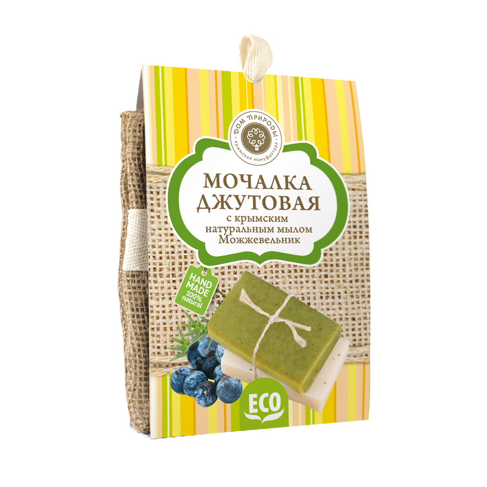 Мочалка джутовая с мылом "Можжевельник"
