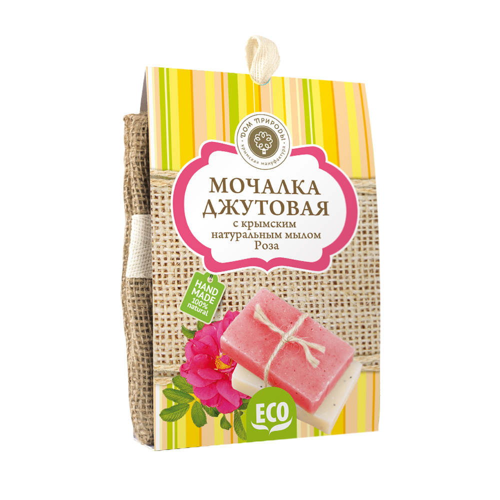 Мочалка джутовая с мылом "Роза"