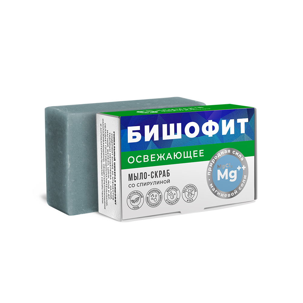 Мыло-скраб бишофит со спирулиной освежающее