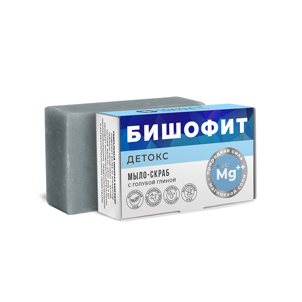 Мыло-скраб бишофит с голубой глиной детокс
