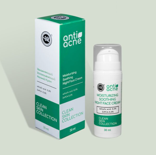 Увлажняющий успокаивающий ночной крем для жирной и проблемной кожи anti-acne CLEAN SKIN COLLECTION