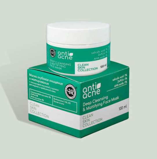 Маска глубокое очищение и матирование anti-acne для жирной и проблемной кожи CLEAN SKIN COLLECTION