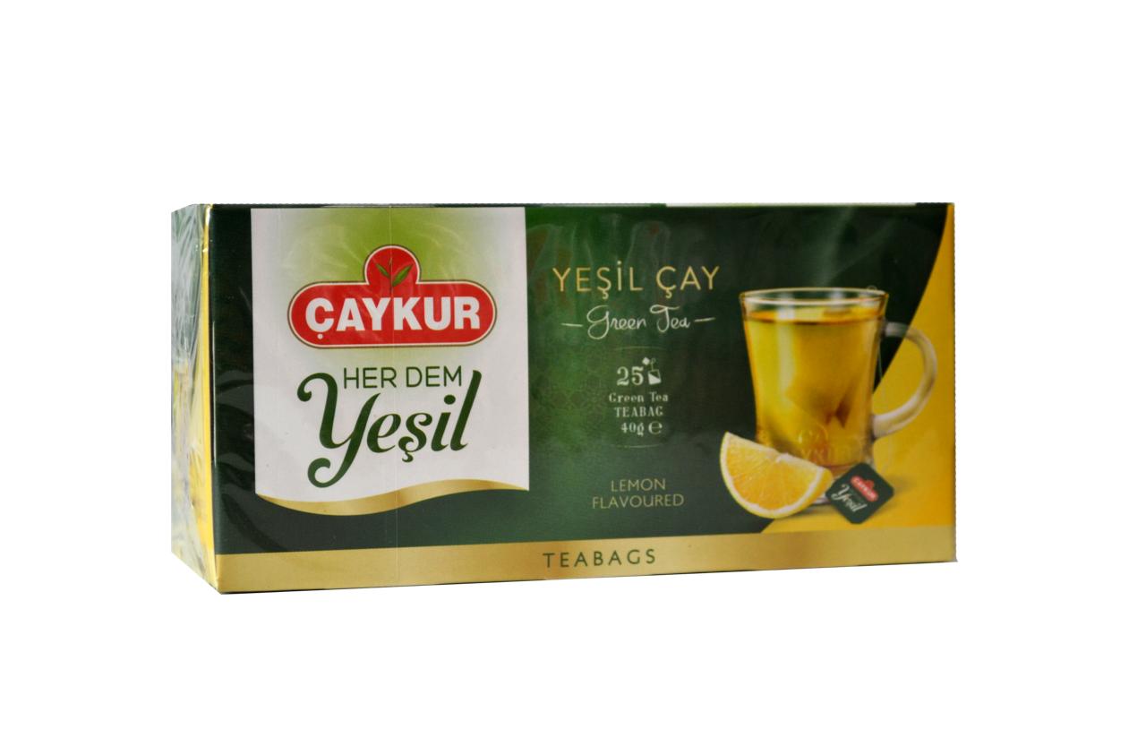 Чай зеленый Caykur Yesil с ароматом лимона 